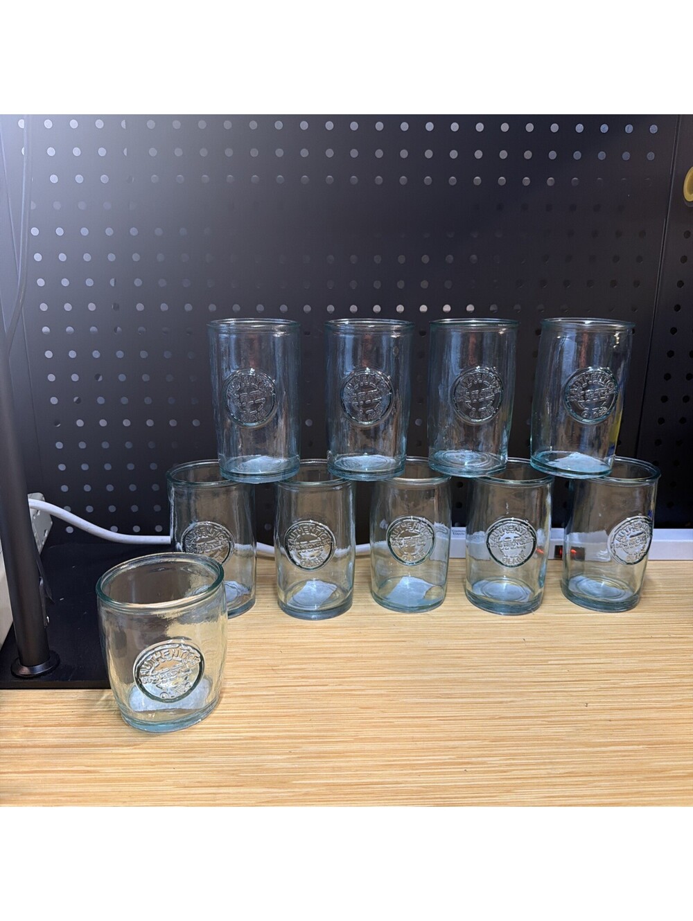 *San Miguel Glass Set Authentic 10 Recycled Clear 16 oz Tumblers 4.5” Green 3.5”